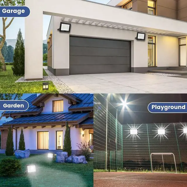 Alt view image 7 of 7 - Ceena 2 Pack 60W Plug in LED Flood Light Outdoor, 6000lm Super Bright Floodlight with Switch and 5.9FT Wire, IP66 Waterproof 6000K LED Work Light for Garage, Yard, Patio, Front Door
