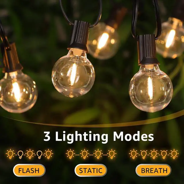 Alt view image 4 of 7 - Mlambert 48FT Solar Powered String Lights, Outdoor Waterproof Patio Light with 15+1 Shatterproof LED G40 Bulbs, String Light for Backyard Balcony-Black