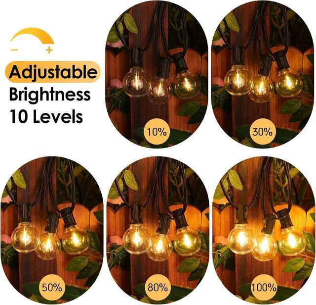 Alt view image 5 of 7 - Mlambert 48FT Solar Powered String Lights, Outdoor Waterproof Patio Light with 15+1 Shatterproof LED G40 Bulbs, String Light for Backyard Balcony-Black