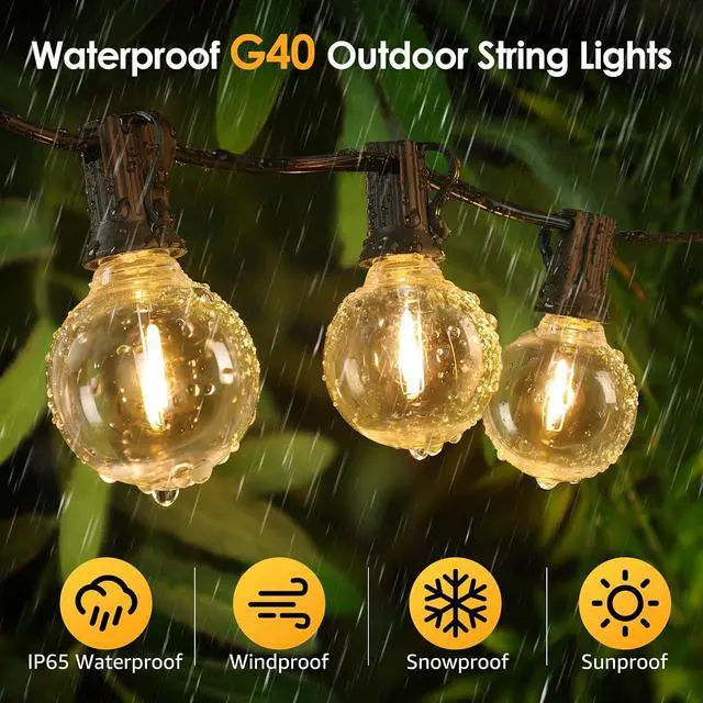 Alt view image 6 of 7 - Mlambert 48FT Solar Powered String Lights, Outdoor Waterproof Patio Light with 15+1 Shatterproof LED G40 Bulbs, String Light for Backyard Balcony-Black