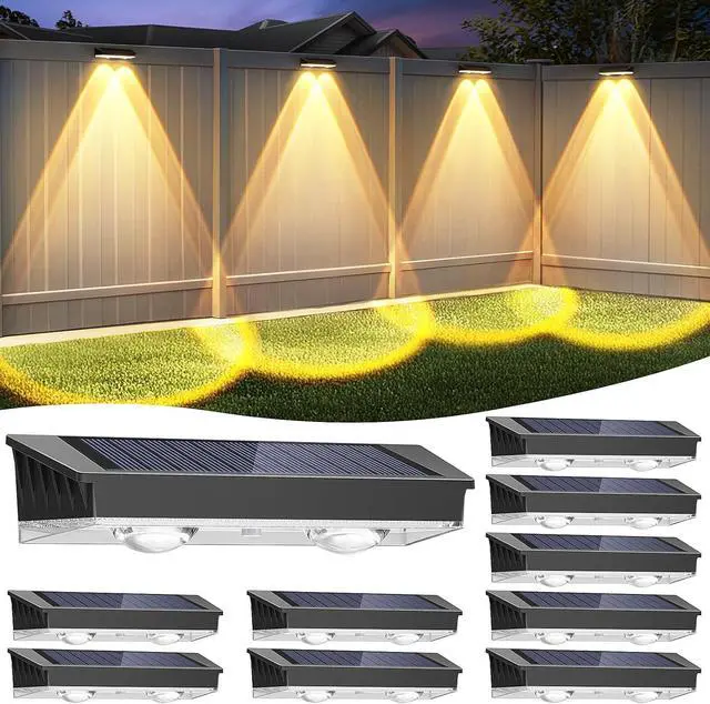 Main image of Solar Fence Lights Outdoor, 10 Pack Warm/Neutual/Cool White Fence Lights Solar Powered with 2 LED, IP65 Waterproof, Deck Lighting for Backyard, Patio, Wall, Railing, Pool, Stair