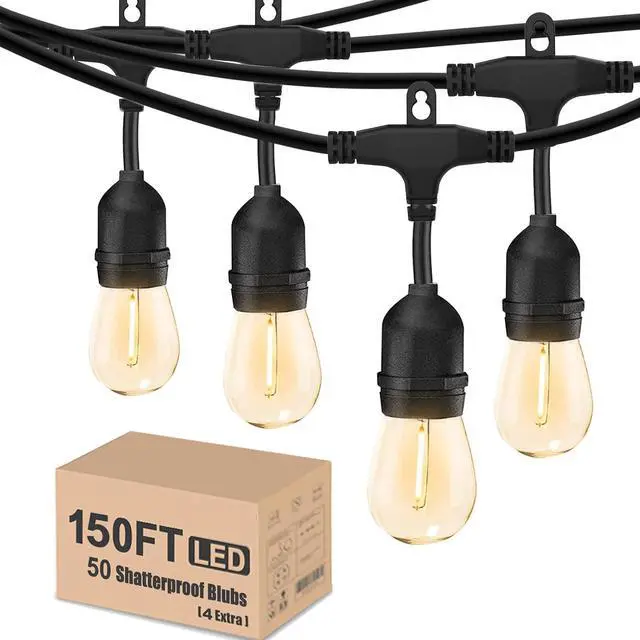 Main image of Achin Outdoor String Lights 150 Feet LED Waterproof Patio Lights with 50 Shatterproof Dimmable Warm Edison Bulbs String Lights for Outdoor Gazebo Bistro Wedding Birthday Party Lights, Connectable
