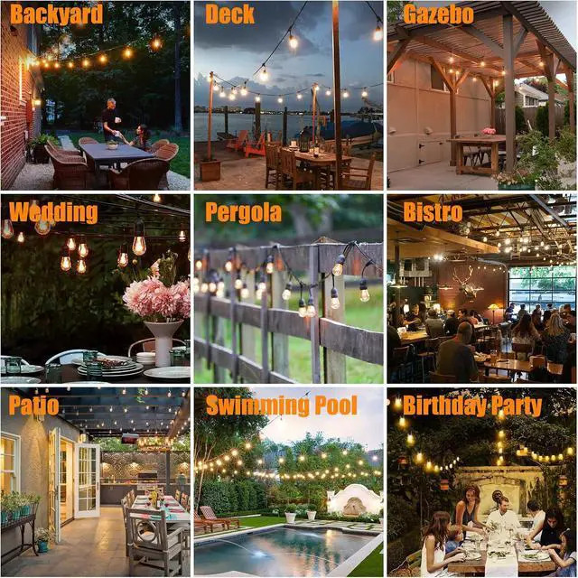 Alt view image 6 of 6 - Achin Outdoor String Lights 150 Feet LED Waterproof Patio Lights with 50 Shatterproof Dimmable Warm Edison Bulbs String Lights for Outdoor Gazebo Bistro Wedding Birthday Party Lights, Connectable