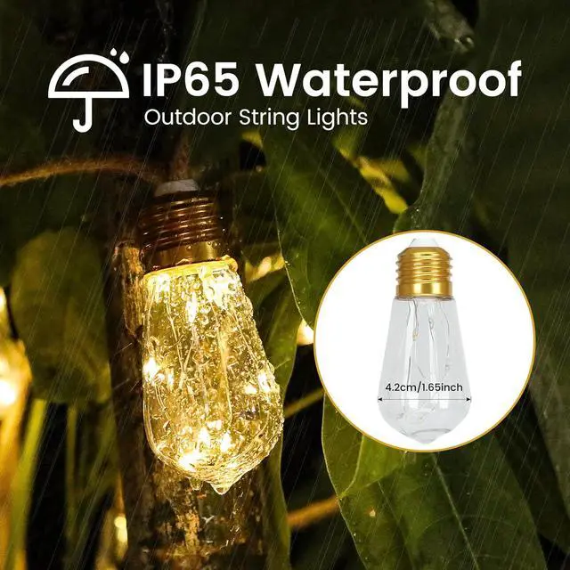 Alt view image 3 of 7 - Solar String Lights, Solar Outdoor String Lights, 24FT Solar Powered Patio Lights with 20 Shatterproof Bulbs, Waterproof Vintage Rope Hemp & 8 Modes for Garden Fence Balcony Camping (Warm White)