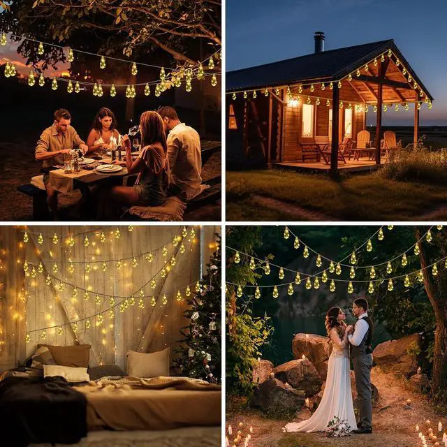 Alt view image 7 of 7 - Solar String Lights, Solar Outdoor String Lights, 24FT Solar Powered Patio Lights with 20 Shatterproof Bulbs, Waterproof Vintage Rope Hemp & 8 Modes for Garden Fence Balcony Camping (Warm White)