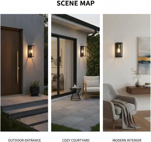 Alt view image 2 of 7 - AKEZON Outdoor Wall Light Fixture, Matte Black & Brass Exterior Wall Light with Glass Shades, Anti-Rust Porch Lighting Sconce E26 Hardwired Modern Wall Lantern for Garage Patio Front Door