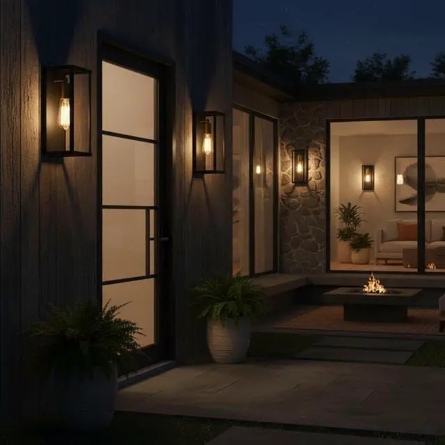 Alt view image 4 of 7 - AKEZON Outdoor Wall Light Fixture, Matte Black & Brass Exterior Wall Light with Glass Shades, Anti-Rust Porch Lighting Sconce E26 Hardwired Modern Wall Lantern for Garage Patio Front Door