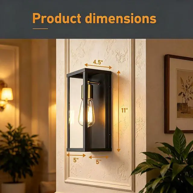 Alt view image 7 of 7 - AKEZON Outdoor Wall Light Fixture, Matte Black & Brass Exterior Wall Light with Glass Shades, Anti-Rust Porch Lighting Sconce E26 Hardwired Modern Wall Lantern for Garage Patio Front Door