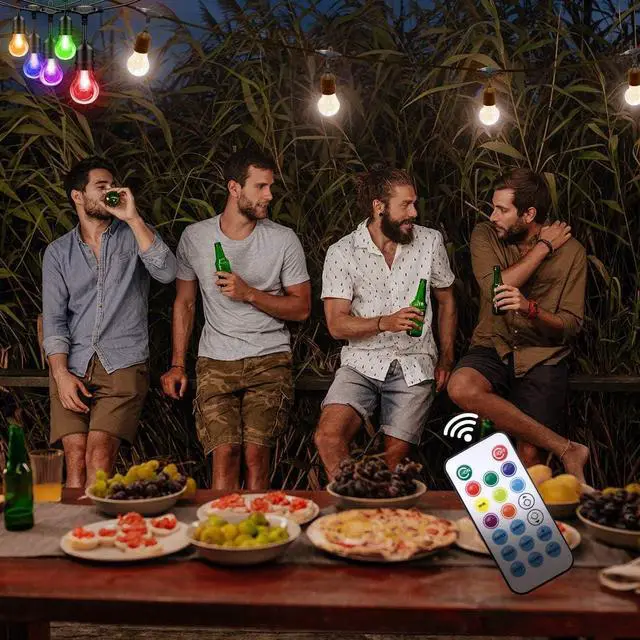 Alt view image 7 of 7 - Auroraworld 48FT RGB Outdoor String Lights, Dimmable Color Changing Waterproof LED Patio Lights with Remote & E26 Shatterproof Edison Bulbs for Bistro Backyard Garden Party Decor