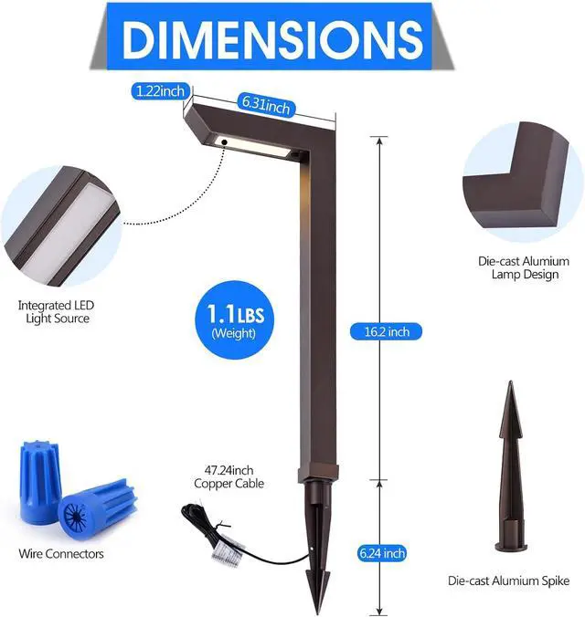 Alt view image 2 of 7 - Energetic 3CCT Low Voltage Landscape Lights, 5W 200LM IP65 Waterproof LED Pathway Lights, 50000 Hrs, Outdoor Landscape Lighting, Square Modern Side Lit, Die-cast Aluminum Housing, ETL Listed, 6 Pack