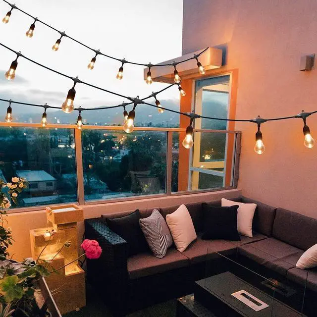 Alt view image 5 of 7 - Auroraworld 48FT RGB Outdoor String Lights, Dimmable Color Changing Waterproof LED Patio Lights with Remote & E26 Shatterproof Edison Bulbs for Bistro Backyard Garden Party Decor