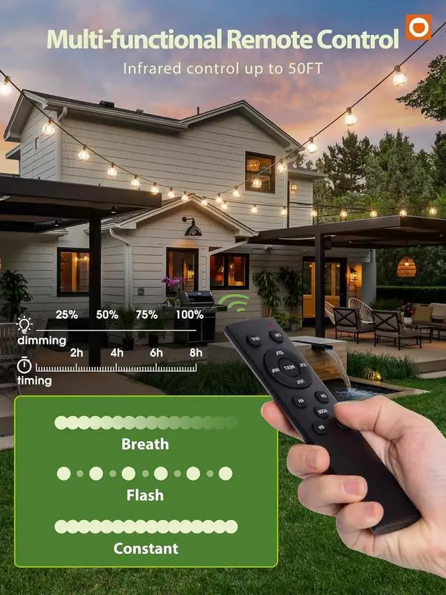 Alt view image 4 of 7 - addlon 50FT Solar String Lights for Outside G50 Waterproof with USB Port Solar Patio Lights Outdoor Solar Powered LED Bulbs 3 Light Modes for Backyard Porch Garden Market Bistro Camping