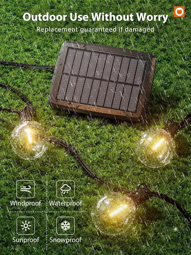 Alt view image 5 of 7 - addlon 50FT Solar String Lights for Outside G50 Waterproof with USB Port Solar Patio Lights Outdoor Solar Powered LED Bulbs 3 Light Modes for Backyard Porch Garden Market Bistro Camping