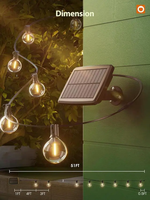 Alt view image 6 of 7 - addlon 50FT Solar String Lights for Outside G50 Waterproof with USB Port Solar Patio Lights Outdoor Solar Powered LED Bulbs 3 Light Modes for Backyard Porch Garden Market Bistro Camping