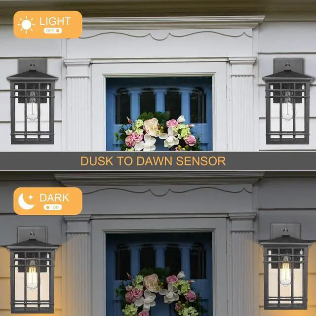 Alt view image 3 of 7 - Dusk to Dawn Outdoor Wall Lantern,Exterior Wall Mount Light, 1-Light Outdoor Wall Lighting Fixture for Porch,Garage, Patio, Hallway and Entryway (Black-Wall Light, 1 Pack),DDAMS-W18