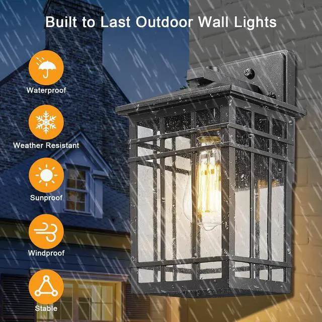Alt view image 4 of 7 - Dusk to Dawn Outdoor Wall Lantern,Exterior Wall Mount Light, 1-Light Outdoor Wall Lighting Fixture for Porch,Garage, Patio, Hallway and Entryway (Black-Wall Light, 1 Pack),DDAMS-W18