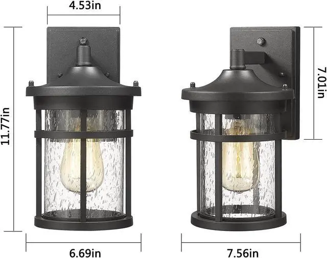Alt view image 4 of 7 - Dusk to Dawn Outdoor Wall Lighting Outdoor Wall Lantern with Sensor Exterior Wall Light Anti-Rust Porch Light Fixtures Wall Mount Waterproof Wall Sconce with Clear Seeded Glass for Garage Patio