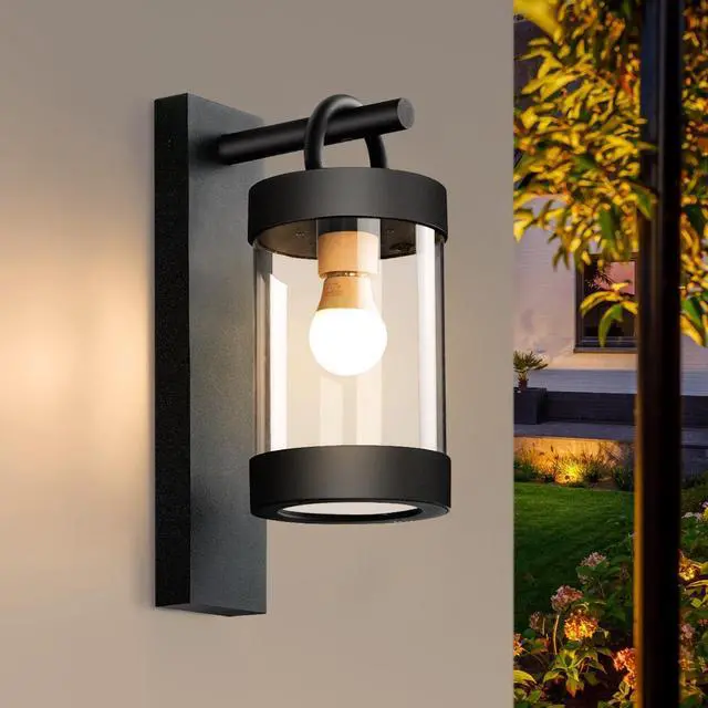 Main image of Outdoor Dusk to Dawn Wall Lights Modern Exterior Wall Mount Lantern Fixture Aluminum E26 Lamps Waterproof Porch Light for Patio Garage Front Door Garden Yard (Bulbs Not Included), Black