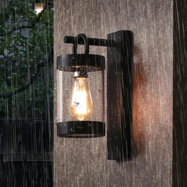 Alt view image 2 of 7 - Outdoor Dusk to Dawn Wall Lights Modern Exterior Wall Mount Lantern Fixture Aluminum E26 Lamps Waterproof Porch Light for Patio Garage Front Door Garden Yard (Bulbs Not Included), Black
