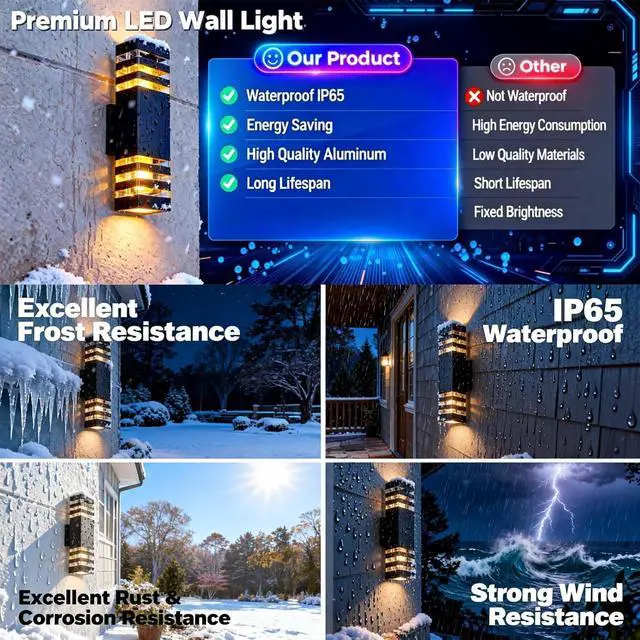 Alt view image 6 of 7 - 6 Pack 15 Inch Hardwired Outdoor LED Wall Lights,18W 1800LM 4000K Neutral White IP65 Waterproof Die-Cast Aluminum Exterior Porch Sconces,Wall Lamp for Patio Garage Front Door.(No Sensor)