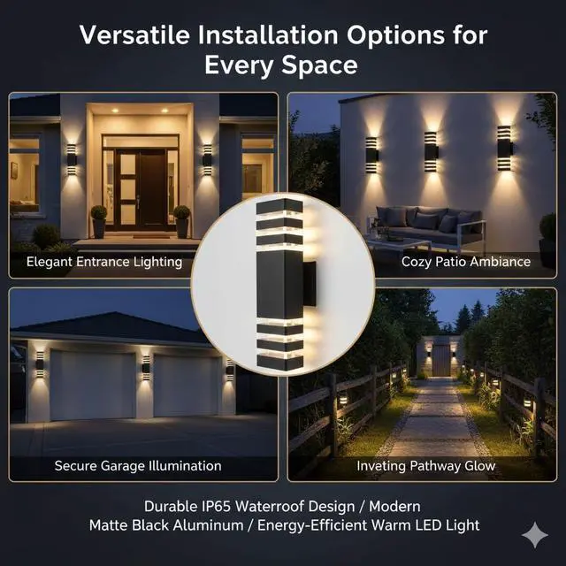 Alt view image 7 of 7 - 6 Pack 15 Inch Hardwired Outdoor LED Wall Lights,18W 1800LM 4000K Neutral White IP65 Waterproof Die-Cast Aluminum Exterior Porch Sconces,Wall Lamp for Patio Garage Front Door.(No Sensor)