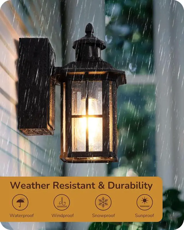 Alt view image 5 of 7 - EDISHINE Outdoor Wall Lights with GFCI Outlet, Motion Sensor Porch Light for House, Dusk to Dawn Exterior Lighting Fixtures, Waterproof Outdoor Wall Sconce for Patio Garage, Black