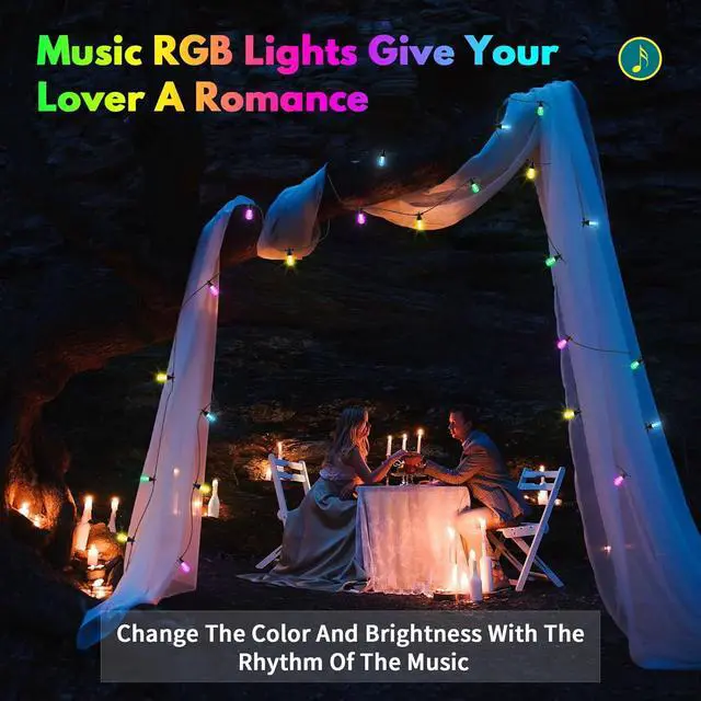 Alt view image 2 of 7 - 50ft Outdoor String Lights Color Changing - Patio Lights Outdoor Waterproof with 20 Dimmable RGBW Bulbs, Shatterproof, Music Mode, Connectable, Remote & App Control for Halloween, Christmas