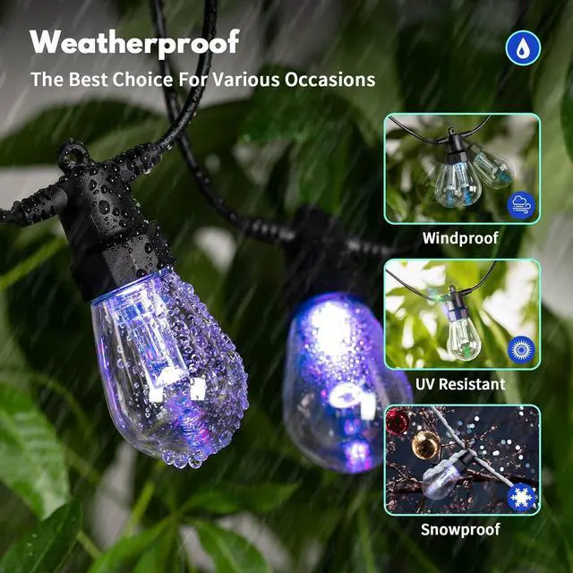 Alt view image 5 of 7 - 50ft Outdoor String Lights Color Changing - Patio Lights Outdoor Waterproof with 20 Dimmable RGBW Bulbs, Shatterproof, Music Mode, Connectable, Remote & App Control for Halloween, Christmas