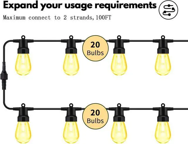 Alt view image 7 of 7 - 50ft Outdoor String Lights Color Changing - Patio Lights Outdoor Waterproof with 20 Dimmable RGBW Bulbs, Shatterproof, Music Mode, Connectable, Remote & App Control for Halloween, Christmas