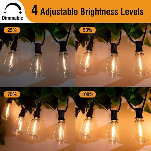 Alt view image 2 of 7 - btfarm 100FT LED Outdoor String Lights Waterproof with Remote, Patio Lights with 32+2 ST38 Edison Bulbs, Hanging Light for Outside with Timer for Backyard Party Yard Gazebo Porch, 2700K Dimmable
