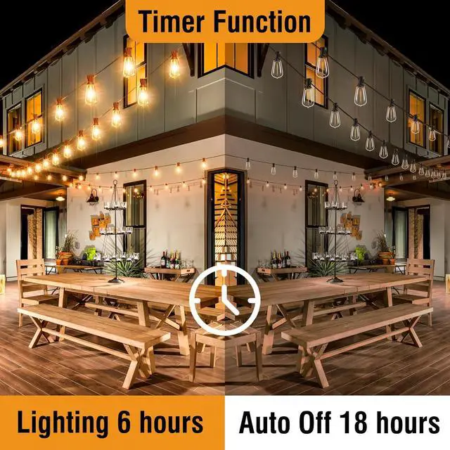 Alt view image 3 of 7 - btfarm 100FT LED Outdoor String Lights Waterproof with Remote, Patio Lights with 32+2 ST38 Edison Bulbs, Hanging Light for Outside with Timer for Backyard Party Yard Gazebo Porch, 2700K Dimmable