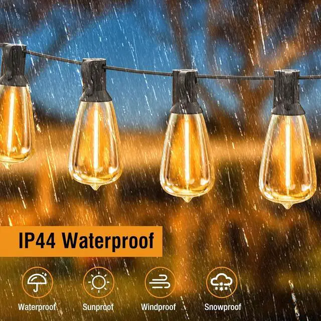 Alt view image 4 of 7 - btfarm 100FT LED Outdoor String Lights Waterproof with Remote, Patio Lights with 32+2 ST38 Edison Bulbs, Hanging Light for Outside with Timer for Backyard Party Yard Gazebo Porch, 2700K Dimmable