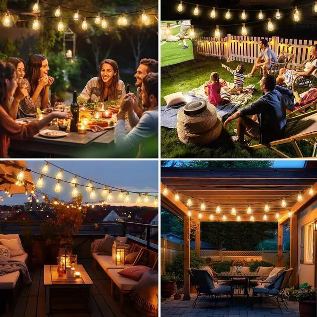 Alt view image 6 of 7 - btfarm 100FT LED Outdoor String Lights Waterproof with Remote, Patio Lights with 32+2 ST38 Edison Bulbs, Hanging Light for Outside with Timer for Backyard Party Yard Gazebo Porch, 2700K Dimmable
