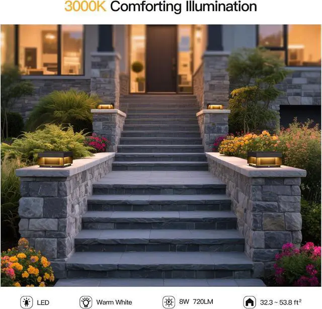 Alt view image 3 of 7 - MVBT Outdoor Post Lights Hard Wired, 7.9" AC100-240V Column Lights, Waterproof Modern Pillar Light, 3000K Fence Post Cap Light, Deck LED Lamp Landscape Lighting for Patio Garden Yard Gate Posts