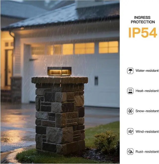 Alt view image 4 of 7 - MVBT Outdoor Post Lights Hard Wired, 7.9" AC100-240V Column Lights, Waterproof Modern Pillar Light, 3000K Fence Post Cap Light, Deck LED Lamp Landscape Lighting for Patio Garden Yard Gate Posts