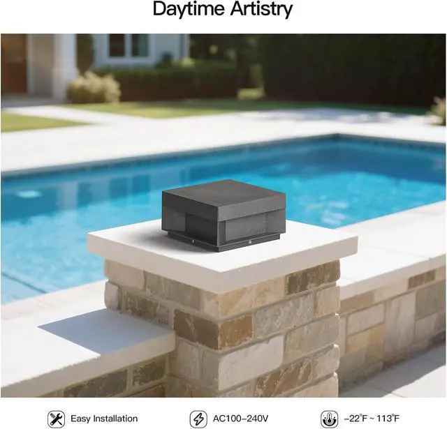 Alt view image 6 of 7 - MVBT Outdoor Post Lights Hard Wired, 7.9" AC100-240V Column Lights, Waterproof Modern Pillar Light, 3000K Fence Post Cap Light, Deck LED Lamp Landscape Lighting for Patio Garden Yard Gate Posts