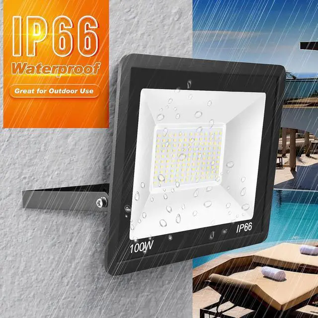 Alt view image 2 of 6 - 100W LED Flood Light Outdoor, 2Pack 10000LM Super Bright, IP66 Waterproof Outside Work Lights, 6500K Daylight White Security Lights, Plug in Flood Light for Yard Garage Garden Patio