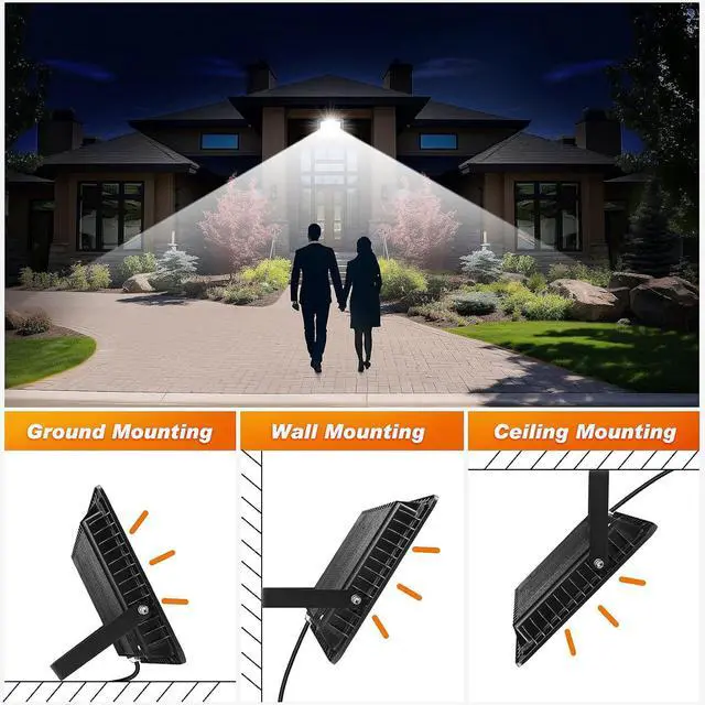 Alt view image 3 of 6 - 100W LED Flood Light Outdoor, 2Pack 10000LM Super Bright, IP66 Waterproof Outside Work Lights, 6500K Daylight White Security Lights, Plug in Flood Light for Yard Garage Garden Patio