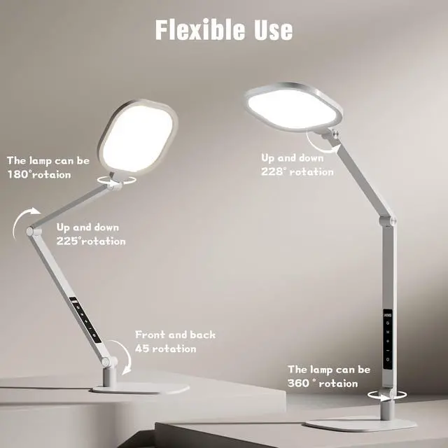 Alt view image 3 of 6 - LitONES LED Desk Lamp for Home Office, 15W Desk Light with CRI >95, Memory & Timer Function, 1200LM Dimmable Computer Light for Video Calls, Conference, Reading, Study (White)