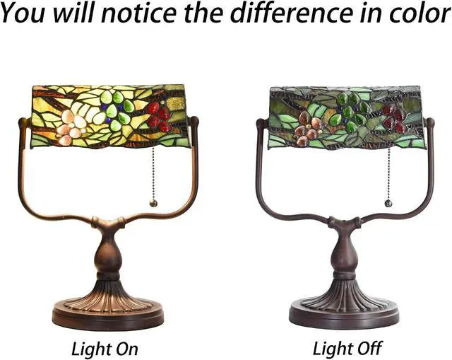 Alt view image 2 of 7 - Bieye L10764 Grape Tiffany Style Stained Glass Banker Desk Lamp for Reading Working, 14-inches Tall