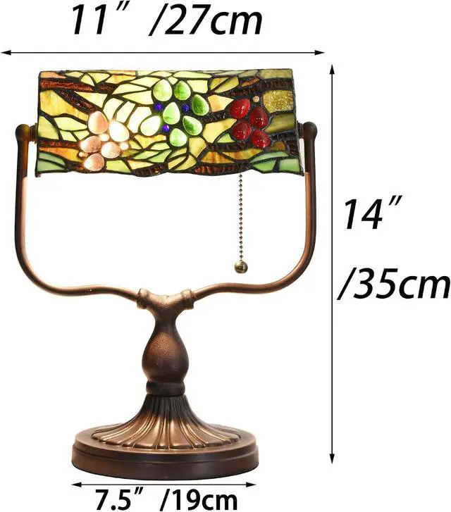 Alt view image 3 of 7 - Bieye L10764 Grape Tiffany Style Stained Glass Banker Desk Lamp for Reading Working, 14-inches Tall