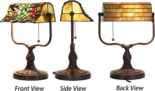 Alt view image 4 of 7 - Bieye L10764 Grape Tiffany Style Stained Glass Banker Desk Lamp for Reading Working, 14-inches Tall