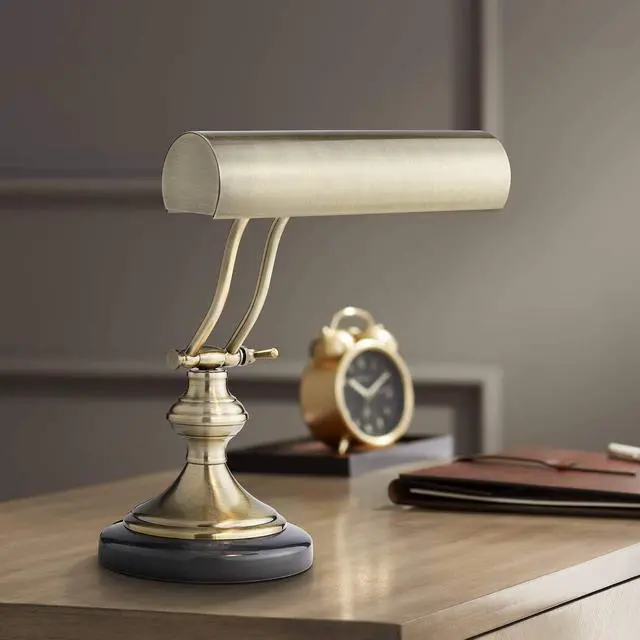 Alt view image 2 of 7 - Regency Hill Traditional Piano Banker Desk Lamp 12" High Antique Brass Gold Metal Shade Adjustable Arm Decor for Living Room Bedroom House Bedside Nightstand Home Office Reading Family