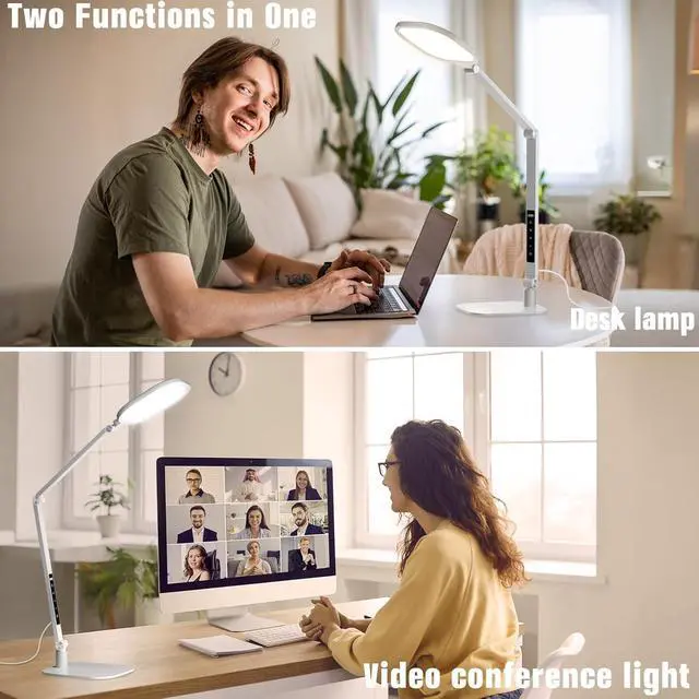 Alt view image 2 of 6 - LitONES LED Desk Lamp for Home Office, 15W Desk Light with CRI >95, Memory & Timer Function, 1200LM Dimmable Computer Light for Video Calls, Conference, Reading, Study (White)
