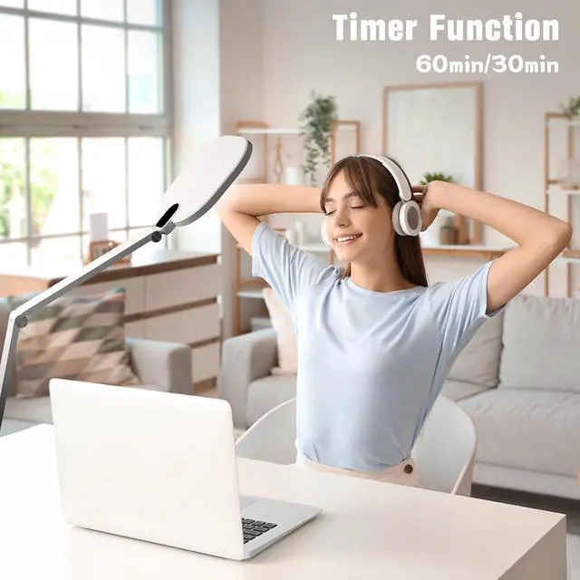 Alt view image 6 of 6 - LitONES LED Desk Lamp for Home Office, 15W Desk Light with CRI >95, Memory & Timer Function, 1200LM Dimmable Computer Light for Video Calls, Conference, Reading, Study (White)