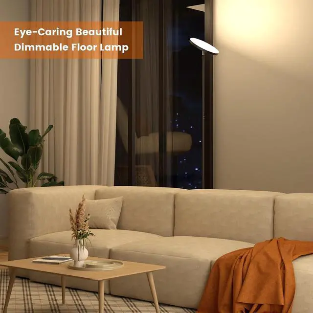 Alt view image 4 of 7 - OHLUX Floor Lamps for Living Room, Bright LED Standing Lamp with Remote, Modern Color Changing Tall Lamp with Stepless Dimming, 69" Corner Floor Lamp for Bedroom, Office, Black