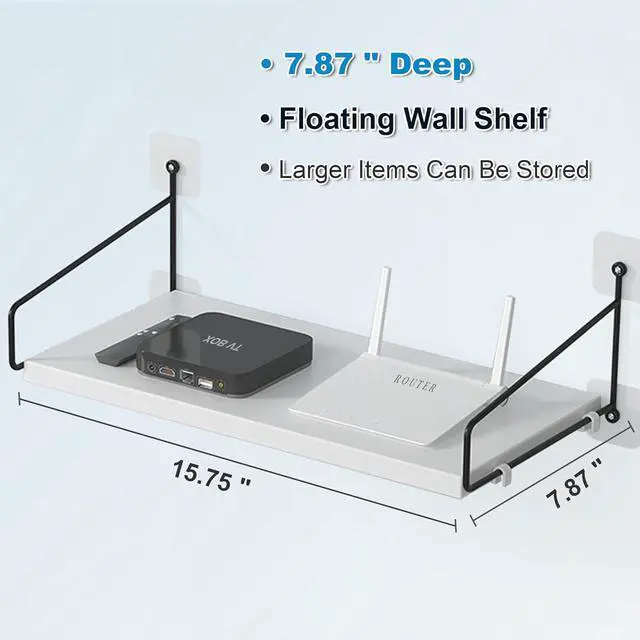 Alt view image 2 of 7 - Wisfame White Floating Shelves for Projector, Modem, Router, DVD Player, Cable Boxes, 7.87" Deep Wooden Wall Shelf for Bedroom, Living Room, Office, Video Room, Bathroom Shelf (1 Tier)
