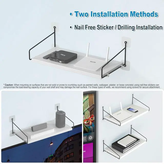 Alt view image 6 of 7 - Wisfame White Floating Shelves for Projector, Modem, Router, DVD Player, Cable Boxes, 7.87" Deep Wooden Wall Shelf for Bedroom, Living Room, Office, Video Room, Bathroom Shelf (1 Tier)