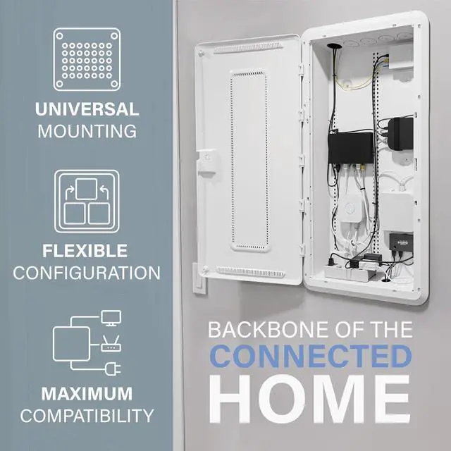 Alt view image 4 of 7 - Legrand - On-Q 30 Inch Media Enclosure, WiFi Electrical Box, Cable Management Box for Distribution of Networking Service, Recessed Media Box Lets Signal Through, White, ENP3050NA