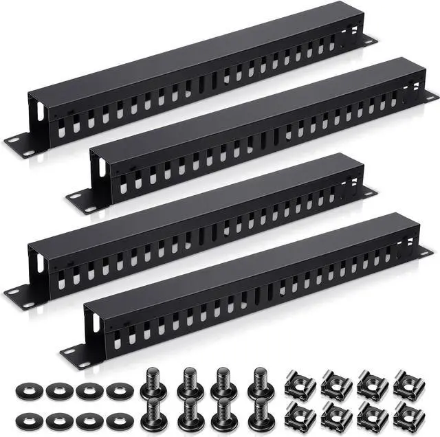Main image of Leinuosen 4 Pcak 1U 19'' Cable Manager 24 Slot Horizontal Rack Mount Wire Management Server Rack Management Metal Finger Duct Wire Organizer with Cover and Mounting Screws for Network Cabinet